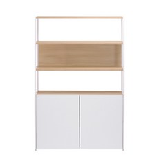 [두닷] 콰트로 1200 5단 수납형 철제 책장, 덴버오크(선반)+에어화이트(프레임), 에어화이트(도어)