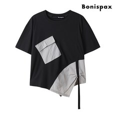 보니스팍스 포켓 버튼 라운드 언발 반팔 티셔츠 (XO2LW021L0)