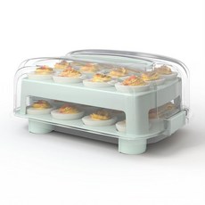 Top Shelf Elements 컵케이크 캐리어 패셔너블한 홀더는 표준 사이즈 컵케익 24개 내구성 있는 머핀 여행용 2단 스탠드 및 재사용 가능한 박스 (그린 에그 캐리어), Green Cupcake Carrier