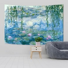 모네 수련 유화 벽걸이 태피스트리 아트워크 조경 천 미적 홈 장식, 40CMx60CM, 3