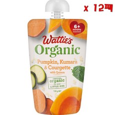 Watties 와티스 펌킨 Kumara 앤 Courgette 위드 퀴노아 6개월이상 퓨레 120g 12팩, 12개
