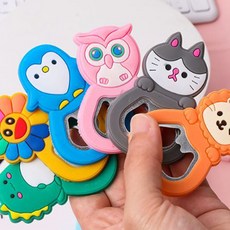 도매팜 동물 모양 캐릭터 자석 병따개 오프너 2개, 사자+펭귄