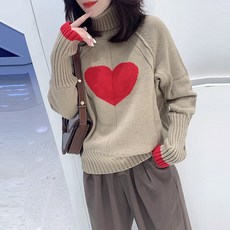 루즈핏 패션 목폴라 하트 플라워 프린트 스웨터 겨울 가을 여성 유럽 상품