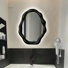 유럽 스마트 욕실 거울 LED 불규칙 웨이브 메이크업 거울 현대 심플 드레싱 거울 아트 특수 모양 세척 거울, 50x60cm Plug-in LED 1