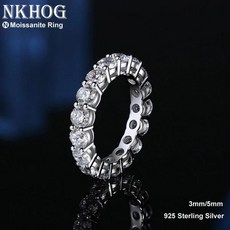 모이사나이트 반지 NKHOG 여성용 모이사나이트 로우 링 진짜 5mm S925 스털링 실버 도금 Pt950 손가락 반지 파티용 영원한 웨딩 파인 주얼리