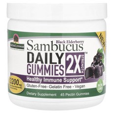 Nature's Answer 블랙 엘더베리 삼부커스 데일리 구미 2배 강도 3200 mg 펙틴 구미 45개, Nature'sAnswer블랙엘더베, 1개