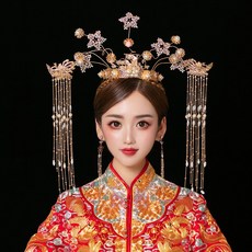 수화복 헤어액세서리 신부 결혼 떠는 잠 중국식 통큰 태슬 족두리 고대 좁쌀 쇼 골드 여성