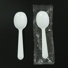 죽스푼 (100개) 11.5cm / 수저 스푼 일회용 플라스틱 벌크 개별 낱개 포장 배달 캠핑 테이크아웃 용기 백색 블랙 디저트 도시락, 백색(100개)(벌크포장), 100개