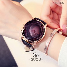 슈럭스 [2023신상] GUOU 큐빅 Quartz Watch (쿼츠) 가죽시계 +선물포장