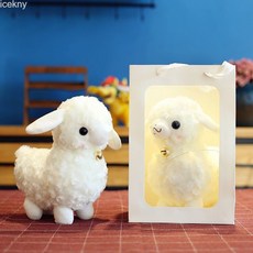 icekny인형 알파카 카우보이 장식품 어린이 생일 선물 여자, 어린 양(흰색 주머니+칠색 LED 램프 세로), 24cm [급배송 프리미엄 품질], 1개