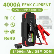 자동차 점프 스타터 배터리 팩 보조배터리 USB 충전 출력 12V 대형 오토바이 시작 2000A 10 리터 4000A 24000MAH, 1개