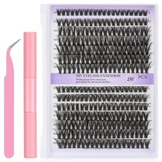 DIY 클러스터 속눈썹 세트 매트 블랙 개별 속눈썹 연장 키트 D 컬 클러스터 래쉬 본드 및 도장 글루 래쉬, 01 1 sets, 1개