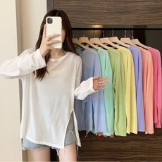 EM] 비치웨어 시스루 슬릿 커버업 긴팔 티셔츠 여름, 1개