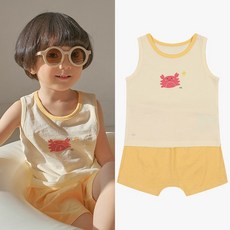 아가방 중계점 크랩스 민소 내의 (YELLOW) *25년 SUMMER신상* 상하 컬러 배색으로 유니크한 매력 시원하면서 가벼운 쟈가드 소재의 데일리한 여름 민소매 내의 상하 세트