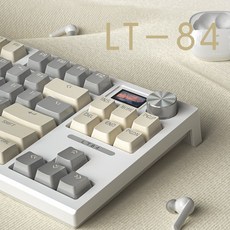 LANGTU 랑투 LT-84 유무선 기계식 키보드 RGB 84키 미니 디스플레이 회전키, 블루 화이트, 텐키리스