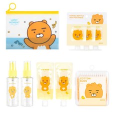 카카오 프렌즈 여행용 튜브 30ml 3p 90ml 2p 펌프용기 2p 해피모먼트 PVC 파우치 1개 면봉 1개