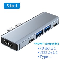 7in 1 USB C 허브 듀얼 타입-c에서 4K HDMI 호환 Thunderbolt 3 포함) TF SD 리더 슬롯 (MacBook Pro/Air, 5 in1 for Macbook, 1개