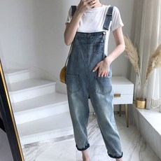 바니드 여성 청 멜빵 바지 오버핏 루즈핏 데님 점프수트