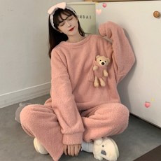오버클래쓰 여자 양털 뽀글이 곰돌이 인형 수면 잠옷 홈웨어