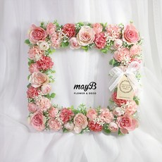 메이비플라워 피치로즈 납골당리스, 틀28cmx28cm(꽃포함전체크기30cm)