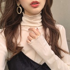[블루레몬] 시스루 폴라티 레이어드 속지 하이넥 블라우스 비침 여리핏 간절기 가을 봄 데일리룩