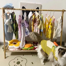 강아지 옷장 옷걸이 행거 의류 수납장 원목 반려견 정리, C. 황갈색 100cm 접이식, 1개