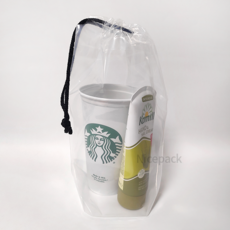 나이스팩 PE 투명 복주머니 쇼핑백 비닐 여행용 파우치 검정끈 25cm x 35cm(밑면5cm), 100개