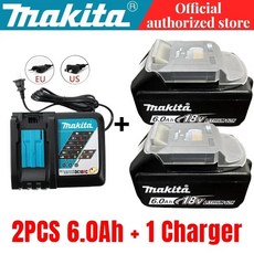 MAKITA 충전식 LED 리튬 배터리 DDF487 DTD173 DTW700 DGA404 도구용 하이 퀄리티 배터리 18V 6000mAh, 11 6Ahx2 ChargerX1, 한개옵션1, 1개