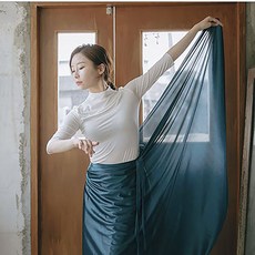 라인댄스 한국무용 연습복 상의 티셔츠 7부목티, 화이트