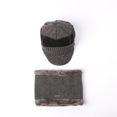 넥워머 니트 챙모자 세트 그레이 남성용 방한모자 ［99EA1806］