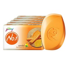 인도정품 Godrej No.1 입욕 비누 샌들 & 강황 1등급 비누 & 오래 지속되는 향기 콤보 팩 5개 (각 100g)