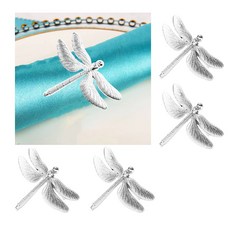 잠자리 여름 냅킨 링스 실버 골드 냅킨 버클 웨딩 생신 휴일 냅킨링 은 Dragonfly Summer Napkin Rings Serviette Buckle Gold Silver, 실버 -4 PCS
