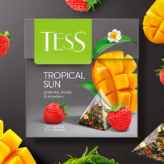 Tess зеленый чай "Тропическое солнце" (клубника и манго) в пирамидках, 20 шт.