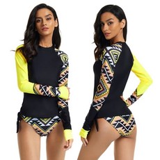 여성 쿨베이스레이어 가오리핏 루즈핏 래쉬가드 rashguard 긴 소매 수영복 태양 보호 rashguard 지퍼 수영복투피스 프린트 서핑 셔츠 상단 삼각형 바닥