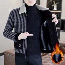 위위브렌 남성용 줄무늬 기모 코트 두꺼운 자켓 겨울 뜻한 코트+ 브랜드 맞춤 양말