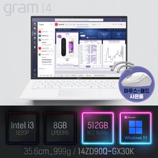 LG 2022 그램14(12세대) 14ZD90Q-GX30K [사은품 증정], WIN11 Pro, 8GB, 512GB, 코어i3, 화이트