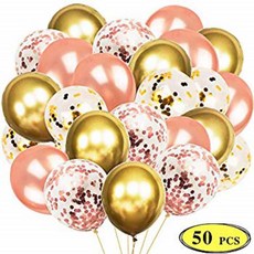 ToyerBee Rose Gold Balloons&Confetti Balloons 50pcs s Latex Party Gold& Real Rosegold Balloon Set for Baby Shower Bridal