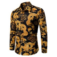 와이케이하우스 남성 셔츠 깡패 조폭 건달 플랫폼 청년 중국풍 프린트 패션 슬림 남성 캐주얼 셔츠