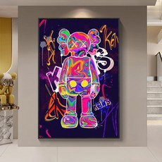 베어브릭그림 액자 포스터 kaws 노래방 대형 네온사인 장식그림 베어브릭1000프로 400프로 피규어, 60 90, 기본 사진 컬러 프레임, QB00327-5