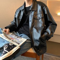 메이리앤 커플 가죽 재킷 오버핏 남성용 레더 블루종 자켓