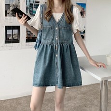 여성 빈티지 포켓 버튼 청치마 데님 스커트 청원피스 여름원피스