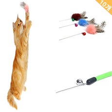  고양이사냥놀이 캣잎구슬 방울밍크 깃털낚시대 x10 고양이장난감꿩깃털, 상세페이지 참조 