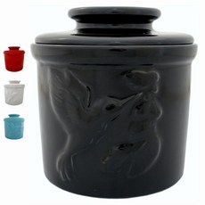 JBK 도자기 뚜껑이 있는 세라믹 버터 크록 카운터용 프렌치 접시 신선 퍼질 수 버터를 위한 키퍼 - 레드 핫템 잇템, 블랙