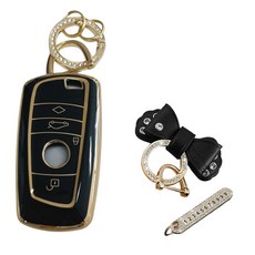 루루형제 BMW 미니 키케이스 + 번호키링 + 가죽 리본 키링, 다크블랙, AB-01