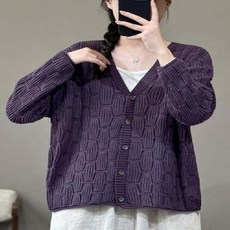 여자 브이넥 가디건 가을 니트 단색 상의 여친 와일드 엠보 꾹3