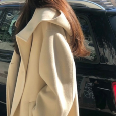 후드 싱글 모직 롱코트