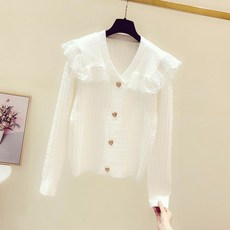 여성 가을겨울 니트 레이스 칼라 브이넥 긴팔 데일리 이너티 스웨터 Women's knitwear