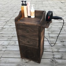 미용실츄레이 원목 레트로 미용츄레이 가위정리대 트롤리 카트정리대, 레트로 블랙 + 37x27x85cm