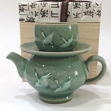 이천 명장 계영배 모음 17종 택1 (작가약력 한 일 영문설명서 포함), 청자쌍학양각주전자형계영배, 1개