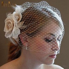 웨딩드레스 베일 jm01 bridal birdcage veil blusher veil feather flower short veil party wedding veil white